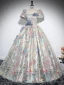 Fashion Multi-Colors Appliques Prom Dresses Ball Gown Square Neckline Short Sleeve Backless Floor-Length / Long Prom Formal Dresses