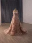 Luxus / Herrlich Glitzernden Rosa Handgefertigt Perlenstickerei Applikationen Pailletten Abendkleider 2026 A Linie Off Shoulder Lange Ärmel Rückenfreies Sweep / Pinsel Zug Abend
