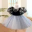Chic / Beautiful Black Printing Birthday Short Flower Girl Dresses 2023 Ball Gown Scoop Neck Puffy Short Sleeve Tulle