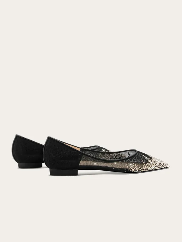 Uroczy Czarne Bal Skórzany Rhinestone Płaskie Szpiczaste Buty Damskie 2025