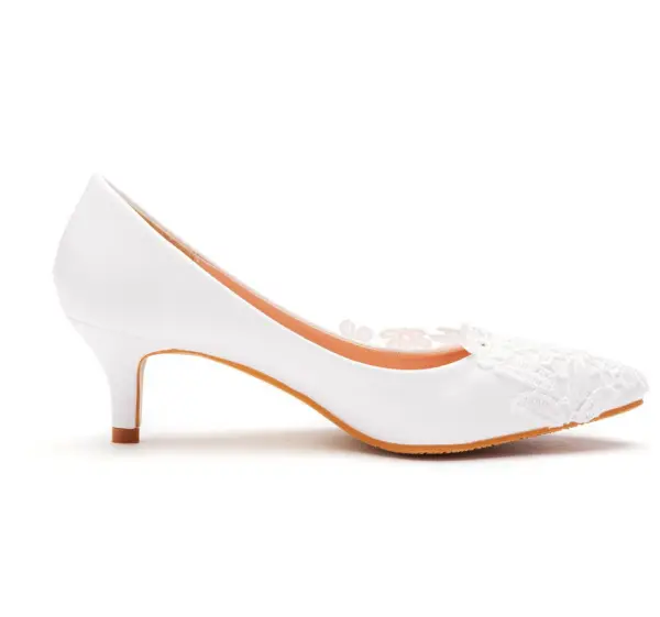 Élégant Blanche En Dentelle Fleur Chaussure De Mariée 2023 5 cm Talons Aiguilles À Bout Pointu Mariage Escarpins Talons Hauts