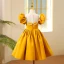 Chic / Beautiful Yellow Pearl Birthday Short Flower Girl Dresses 2023 Scoop Neck Puffy Short Sleeve Flower Girl Dresses