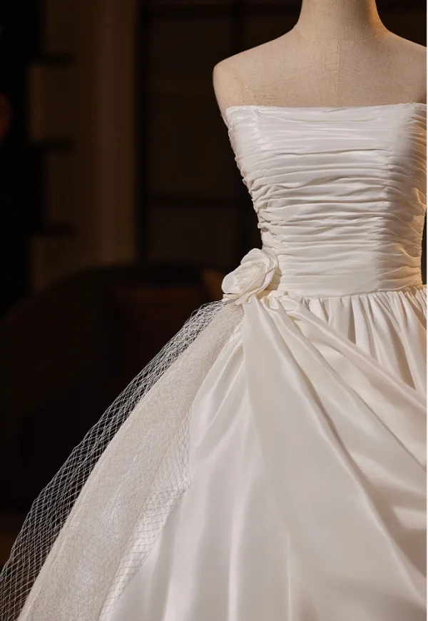Vintage / Retro White Appliques Wedding Dresses 2025 Ball Gown Strapless Sleeveless Backless Floor-Length / Long Wedding