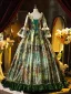Vintage / Retro Medieval Green Glitter Bow Cosplay Lolita Prom Dresses 2024 Ball Gown Square Neckline Bell sleeves Backless Floor-Length / Long Formal Dresses