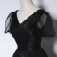 Élégant Noire Perlage Robe De Bal 2022 Princesse V-Cou Manches Courtes Dos Nu Longue Robe De Ceremonie