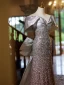 Fashion Sparkly Gradient-Color Beading Sequins Evening Dresses  2024 Trumpet / Mermaid Off-The-Shoulder Short Sleeve Backless Bow Floor-Length / Long Evening Party Formal Dresses