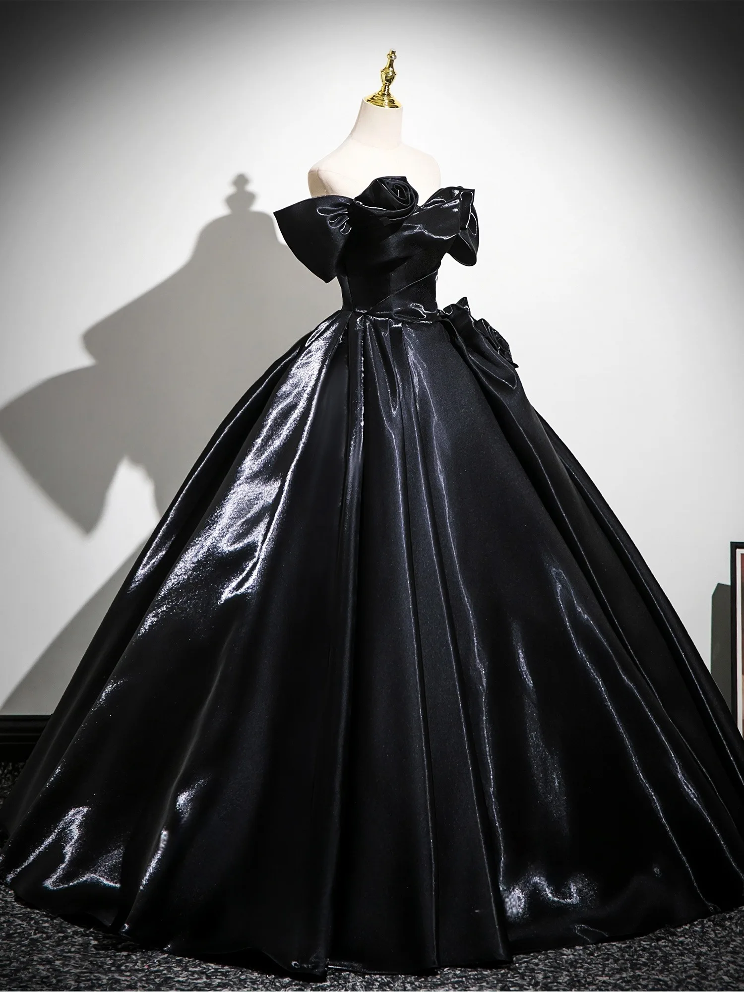 black and white prom dresses 2025 Black and White Satin Bow Prom Dresses 2024 with Slit Strapless Formal Gown  24244 main image 0