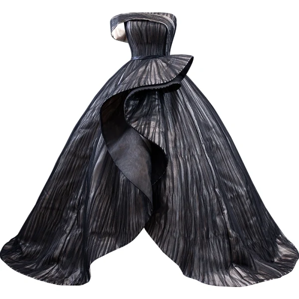 Elegant Black Pierced Prom Dresses 2022 Ball Gown One-Shoulder Sleeveless Backless Prom Floor-Length / Long Formal Dresses
