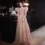 Chic / Beautiful Blushing Pink Beading Sequins Prom Dresses 2022 A-Line / Princess Square Neckline Short Sleeve Backless Floor-Length / Long Formal Dresses
