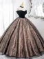 Vintage / Retro Black Glitter Prom Dresses 2024 Ball Gown Off-The-Shoulder Sleeveless Backless Floor-Length / Long Prom Formal Dresses