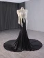 Haut de Gamme Deux tons Blanche Noire Fait main Perlage Perle Paillettes Robe De Soirée 2024 Trompette / Sirène Col Haut Manches Longues Tribunal Train Soirée