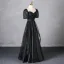 Elegant Black Appliques Glitter Prom Dresses 2024 A-Line / Princess Square Neckline Puffy Short Sleeve Backless Floor-Length / Long Prom Formal Dresses