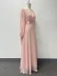 Simple Rougissant Rose Chiffon Robe De Bal 2024 Princesse V-Cou Manches Longues Dos Nu Longue Promo Robe De Ceremonie