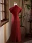 Vintage / Retro Burgundy Evening Party Cheongsam 2025 A-Line / Princess High Neck Short Sleeve Floor-Length / Long