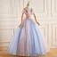 Chic / Beautiful Gradient-Color Pearl Sequins Lace Flower Prom Dresses 2022 Ball Gown V-Neck Short Sleeve Backless Bow Floor-Length / Long Prom Formal Dresses