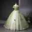 Elegant Sage Green Appliques Ball Gown Prom Dresses 2024 Strapless Sleeveless Backless Floor-Length / Long Prom Formal Dresses