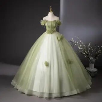 Elegant Sage Green Appliques Ball Gown Prom Dresses 2024 Strapless Sleeveless Backless Floor Length Long Prom Formal Dresses