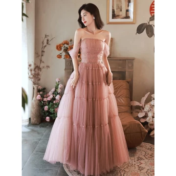 Charmant Rougissant Rose Perlage Plissée Robe De Soirée 2023 Princesse De L Épaule Sans Manches Dos Nu Longue Soirée Robe De Ceremonie