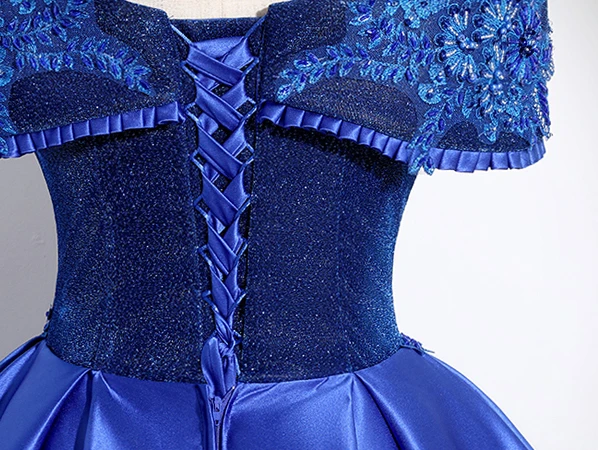 Vintage Retro Royal Blue Beading Lace Flower Satin Prom Dresses 2024 Ball Gown Backless Vintage Retro Royal Blue Beading Lace Flower Satin Prom Dresses 2024 Ball Gown Backless
