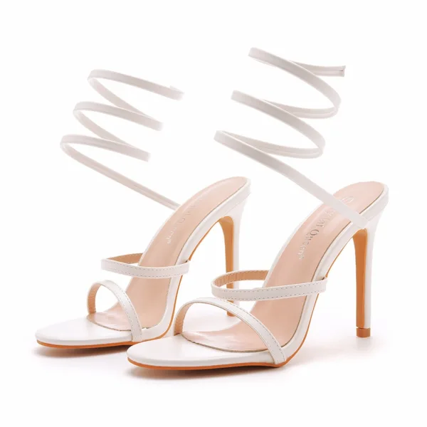 Sexy White Cocktail Party Womens Sandals 2023 10 cm Stiletto Heels Ankle Strap Open / Peep Toe Sandals High Heels
