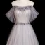 Chic / Beautiful Grey Rhinestone Appliques Prom Dresses 2025 A-Line / Princess Off-The-Shoulder Short Sleeve Backless Floor-Length / Long Formal Dresses