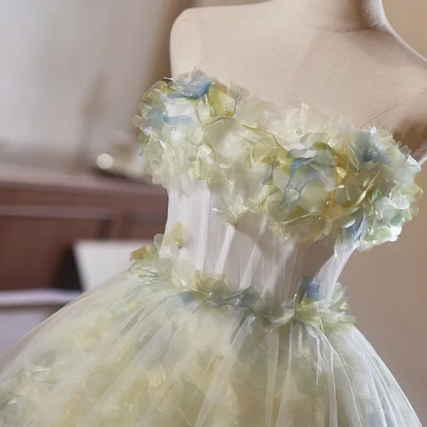 Flower Fairy Sage Green Appliques Homecoming Short Graduation Dresses 2024 Ball Gown Strapless Sleeveless Backless Tulle