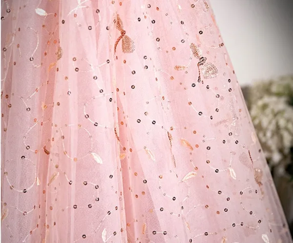 Chic / Belle Rougissant Rose Paillettes Robe De Bal 2024 Princesse Encolure Carrée Manches Courtes Dos Nu Longue Promo Robe De Ceremonie