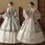 Vintage / Retro Medieval Gothic White Bow Lace Flower Prom Dresses 2024 Ball Gown Square Neckline Bell sleeves Floor-Length / Long Prom Formal Dresses
