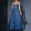 Fashion Ocean Blue Lace Flower Prom Dresses 2025 A-Line / Princess Spaghetti Straps Sleeveless Backless Floor-Length / Long Prom Formal Dresses