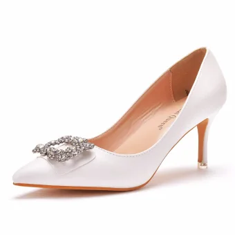 Mote Hvit Rhinestone Aften Pumps 2023 7 Cm Stiletthæler Spisse Pumps Høyhælte