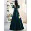 Vintage / Retro Dark Green Prom Dresses 2022 A-Line / Princess Scoop Neck Short Sleeve Backless Floor-Length / Long Prom Formal Dresses
