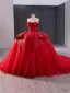 High-end Red Sequins Lace Flower Appliques Chapel Train Wedding Dresses 2024 Ball Gown Strapless Sleeveless Backless Wedding