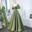 Vintage / Retro Sage Green Princess Prom Dresses 2021 Crossed Straps Backless Beading Pearl Floor-Length / Long Satin Scoop Neck Dancing Homecoming Short Sleeve Evening Dresses