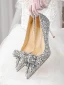 Bling Bling Silver Sequins Rhinestone Bow Wedding Shoes 2023 Leather 8 cm Stiletto Heels Pointed Toe Wedding Pumps High Heels