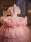 Charmant Perle Rose Volants en Cascade Perlage Paillettes Volants Robe De Bal 2025 Robe Boule Bustier Sans Manches Dos Nu Train De Balayage Tulle Promo Robe De Ceremonie