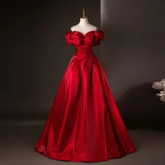 Eleganckie Czerwone Sukienki Na Bal 2025 Suknia Balowa Wzburzyć Przy Ramieniu Kótkie Rękawy Bez Pleców Długie Sukienki Wizytowe