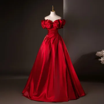 Elegant Red Prom Dresses 2025 Ball Gown Ruffle Off The Shoulder Short Sleeve Backless Floor Length Long Formal Dresses