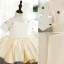 Elegant Champagne Pearl Sequins Short Birthday Flower Girl Dresses 2022 Ball Gown Scoop Neck Short Sleeve Flower Girl Dresses