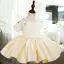 Elegant Champagne Pearl Sequins Short Birthday Flower Girl Dresses 2022 Ball Gown Scoop Neck Short Sleeve Flower Girl Dresses
