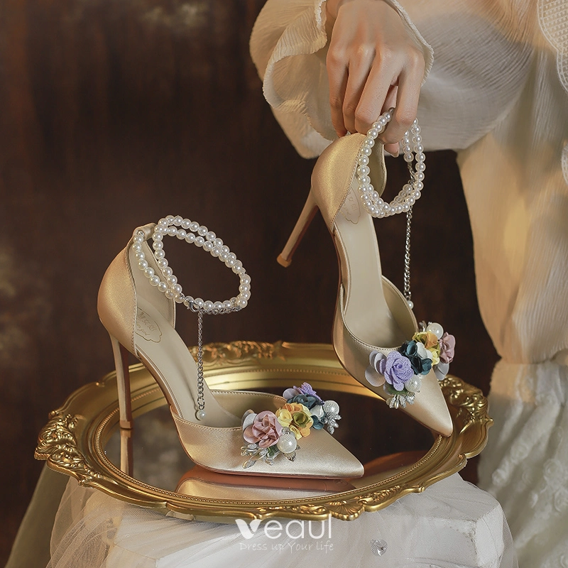 Champagne satin bridal clearance shoes