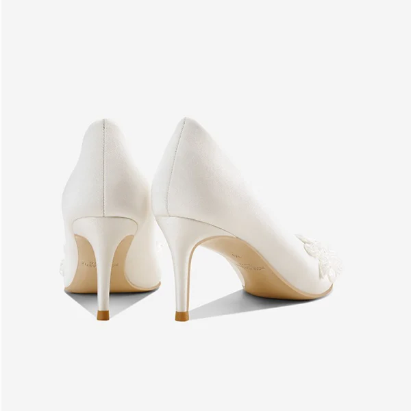 Elegant Ivory Leather Sequins Wedding Shoes 2022 8 cm Stiletto Heels Pointed Toe Wedding Pumps High Heels
