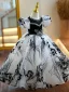 Chic / Beautiful Black Pearl Rhinestone Birthday Flower Girl Dresses 2023 Ball Gown Scoop Neck Puffy Short Sleeve Floor-Length / Long