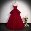 Chic / Beautiful Burgundy Prom Dresses 2023 A-Line / Princess Strapless Sleeveless Backless Bow Sash Floor-Length / Long Evening Party Formal Dresses