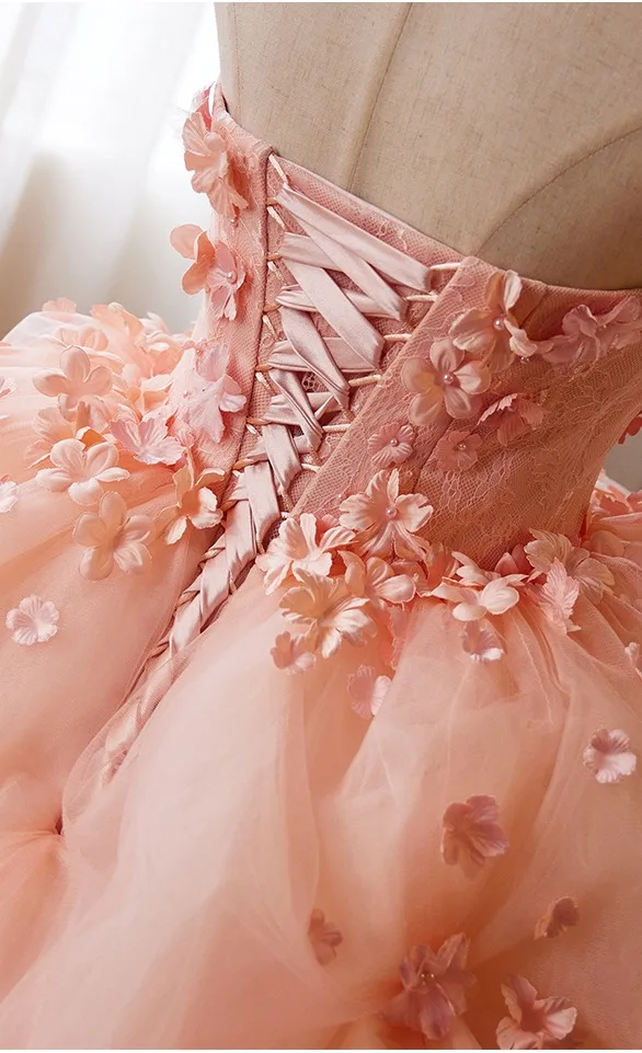 Flower Fairy Blushing Pink Pearl Appliques Prom Dresses 2024 Ball Gown Strapless Sleeveless Backless Court Train Prom Formal Dresses