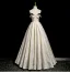 Chic / Beautiful Ivory Prom Dresses 2025 Ball Gown Off-The-Shoulder Short Sleeve Backless Floor-Length / Long Prom Formal Dresses