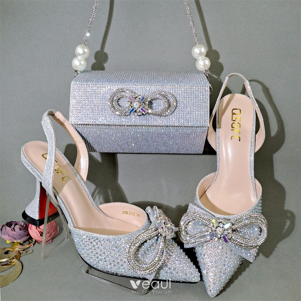 White heels and clutch bag shop