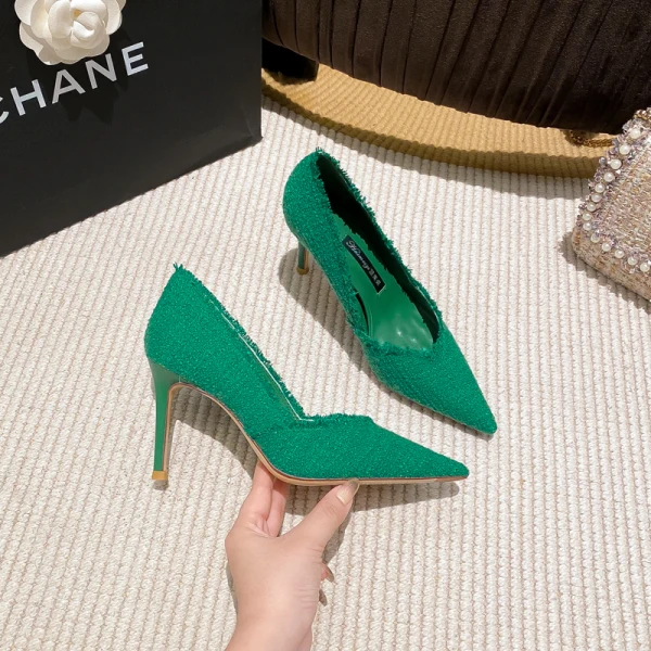Fashion Black Evening Party Pumps 2023 Leather 8 cm Stiletto Heels Pointed Toe Pumps High Heels