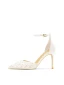 Fashion White Beading Tulle Wedding Shoes 2024 Ankle Strap 8 cm Stiletto Heels Pointed Toe Wedding Sandals High Heels