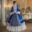 Vintage / Retro Medieval Royal Blue Beading Sequins Lace Flower Prom Dresses 2024 Ball Gown Square Neckline Bell sleeves Floor-Length / Long Prom Formal Dresses