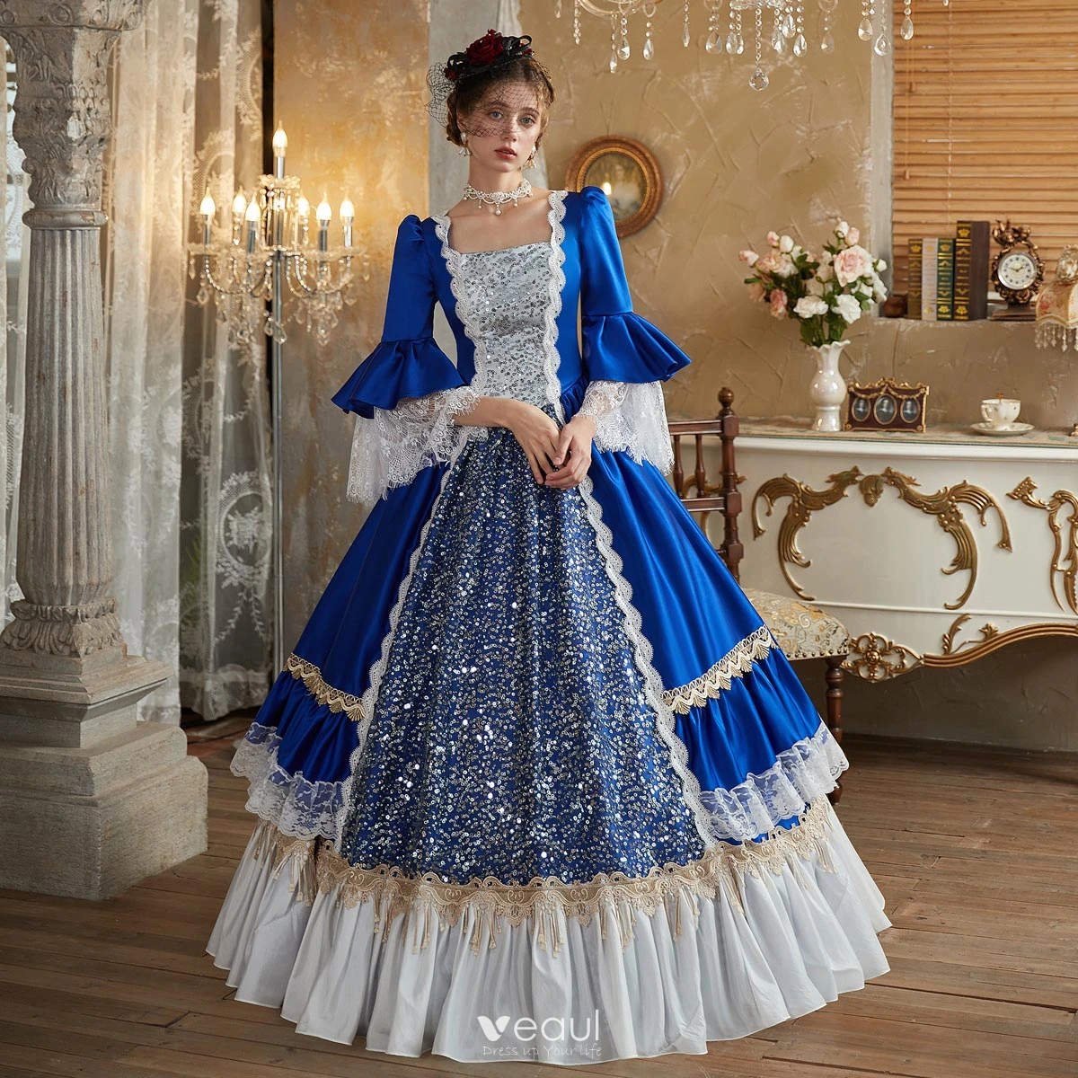 blue victorian dress costume NOSFERATU Ellen Victorian Dress in Blue Floral Print S main image 0
